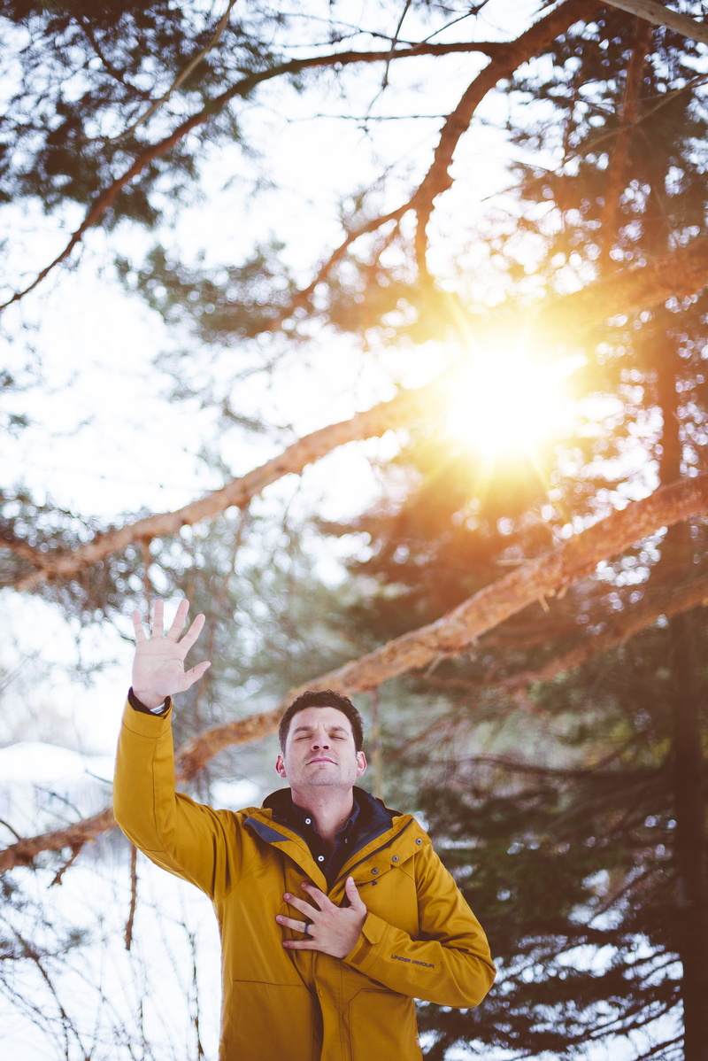 right, front view, clothing, winter, yellow, portrait, lifestyles, young adult, shade, daytime, eyes, warm clothing, nature, standing, chest, sky, man
