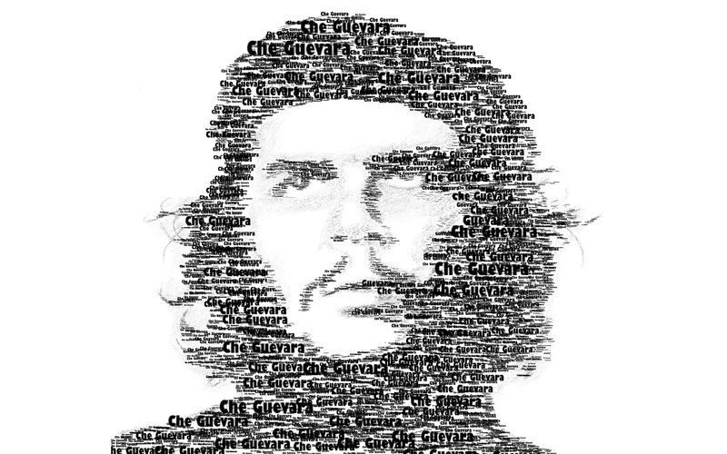 studio shot, headshot, white background, digital composite, mid adult, human body part, contemplation, multiple exposure, che guevara typographic portraits typography