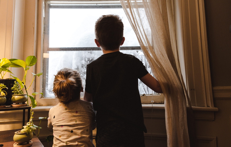 bad weather, women, boys, females, window, 2K, males, glass, looking, togetherness, sister, sibling, men, domestic life, rear view, standing, girl, childhood