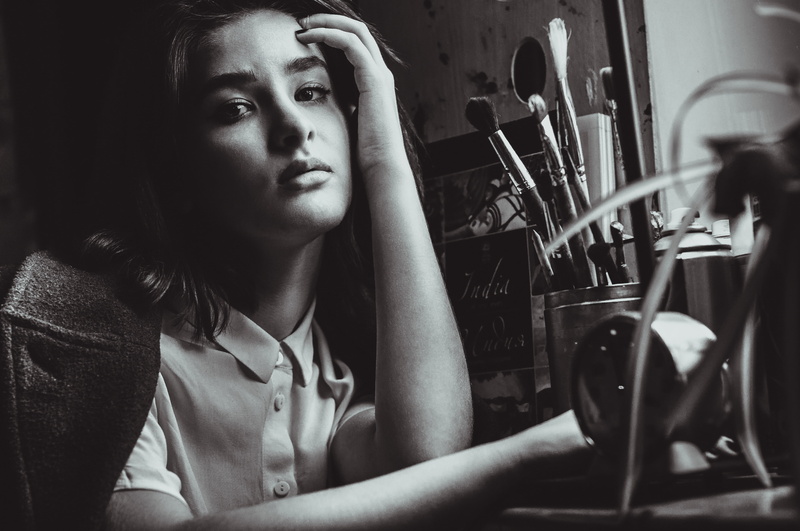 portrait, monochrome, women, momorozov, 4K, paintbrushes