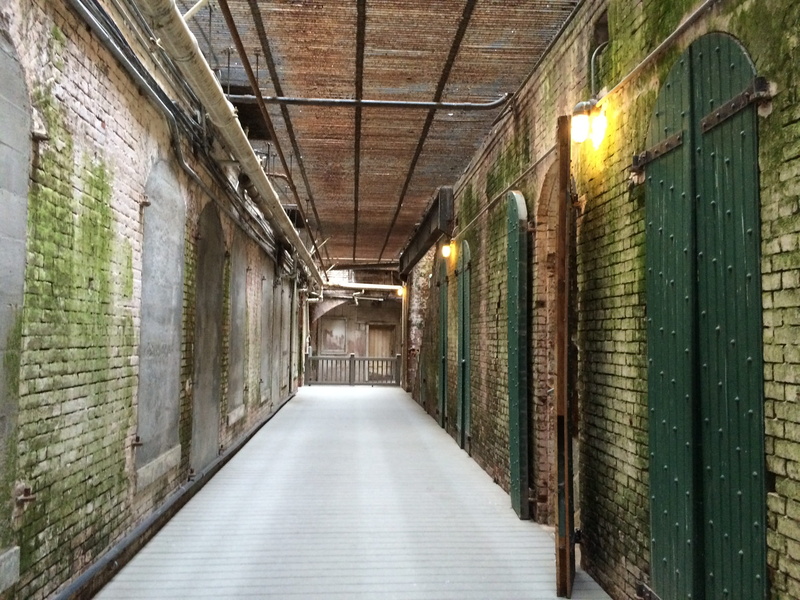 lighting equipment, ceiling, Prison, arcade, light, Island, California, corridor, built structure, long, architecture, Alcatraz, illuminated, wall - building feature