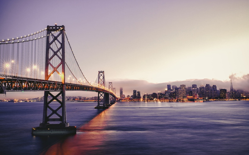 Bridge, Lights, 1080P, Francisco, Bay, Beautiful, dusk, san, Scenery, Skyscrapers