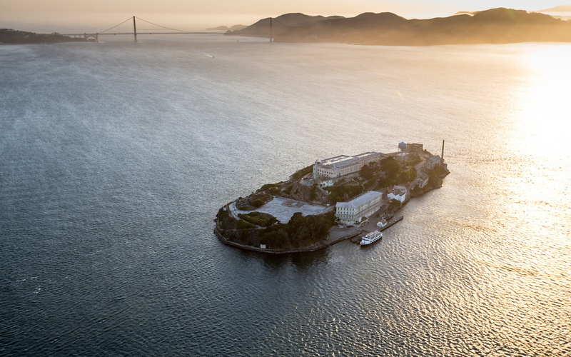 sunset, alcatraz, bay, pacific ocean, 1080P, island, prison, san francisco