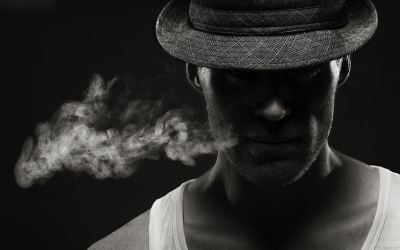 fedora, smocking, black, diverse, silouhette, plaid, men, 1080P, black and white, hat, grey, smoke