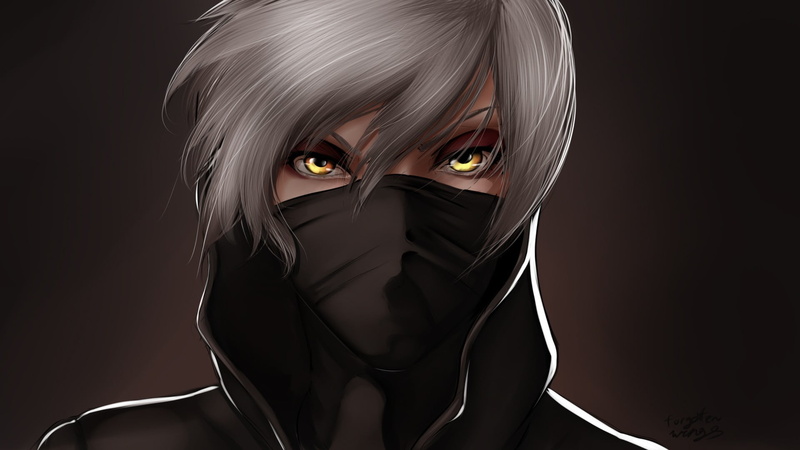 hair, mystery, 1080P, anime, mask, portrait, adult, yellow eyes, Sekirei, black background, one person, make-up, hairstyle, beauty, human face, headshot