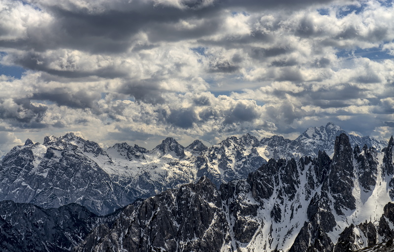 snow, cloudy, mountains, mountain Peak, tranquility, non-urban scene, formation, Italy, beauty in nature, Auronzo di Cadore, environment, cold temperature
