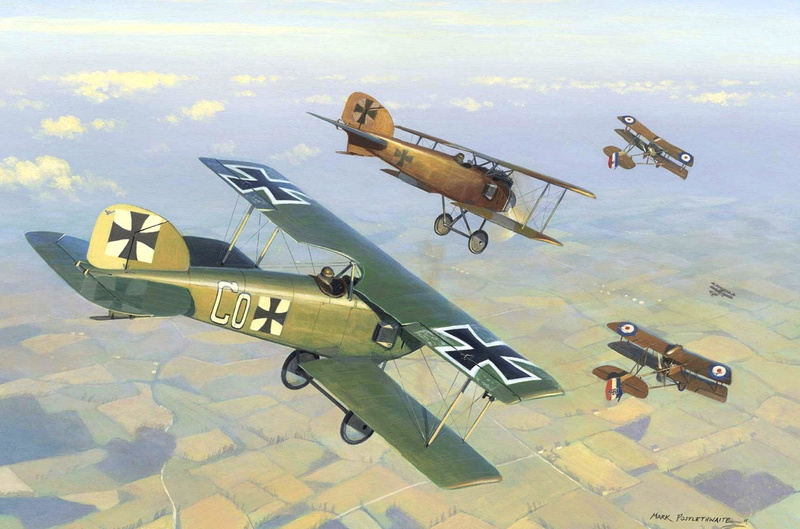 aircraft, English, figure, 1916год, the sky, art, dogfight, German, front, WW1, Albatros, 1080P, D ID II, Western, DH 2