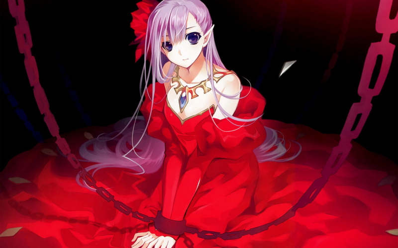 anime, chain, 1080P, girl, dress, art, original, handcuffs, captive, beautiful