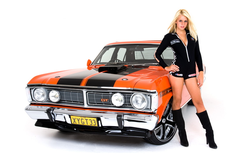 sedan, women, 1080P, looking at camera, blonde, beautiful woman, black color, young women, front view, land vehicle, full length, studio shot, white background