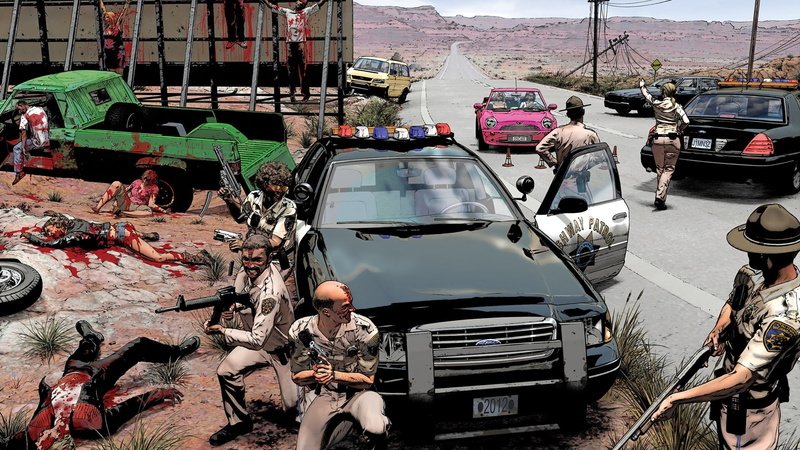 badlands, cartoon/comic, bodies, police, block, crossed, blood, road, 1080P, hd