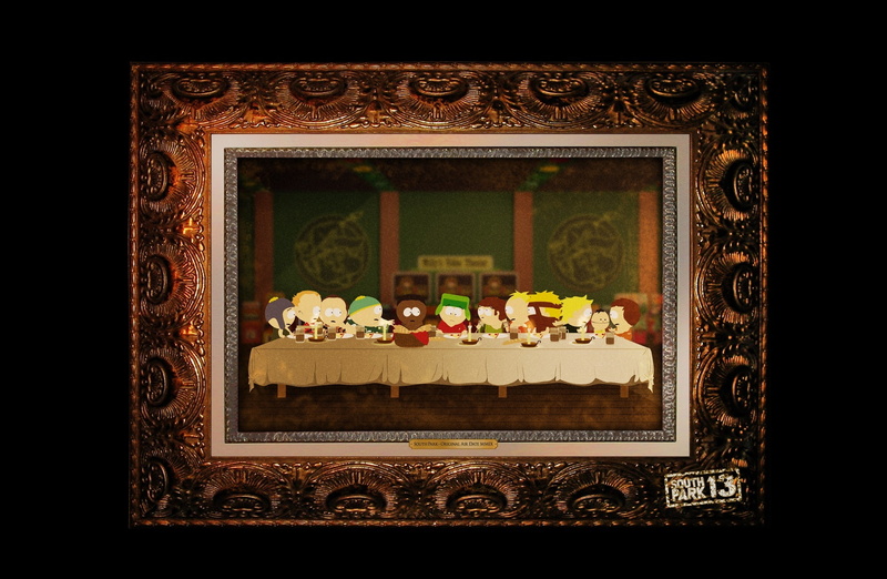 indoors, south, South Park, funny, representation, food, human representation, park, margaritaville, close-up, creativity, painting, supper, black background
