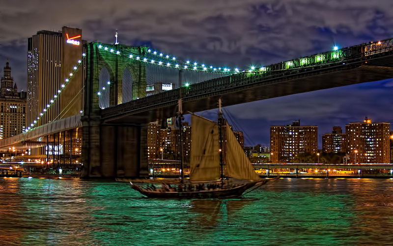 river, east, new york, brooklyn, sailboat, 2K, black, bridge, white