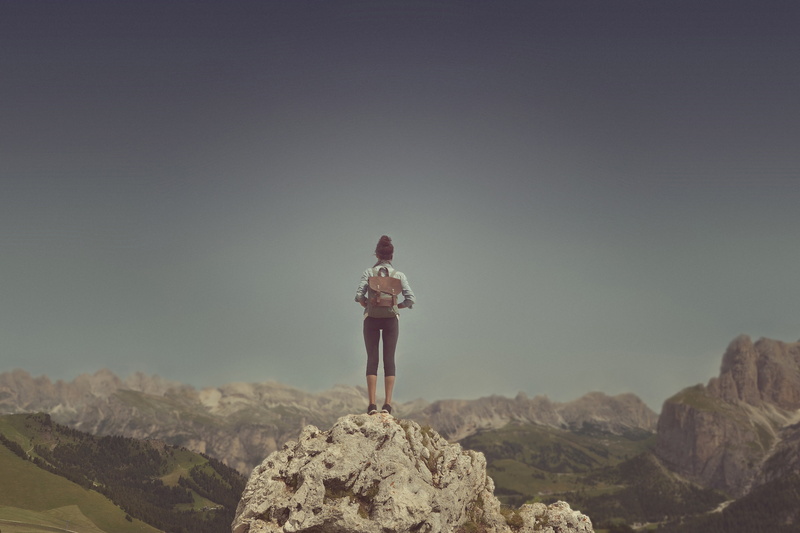 trip, 4K, Trentino, adventura, peak, girl, mountains, Dolomites, Italy, horizon, Passo Sella, South Tyrol