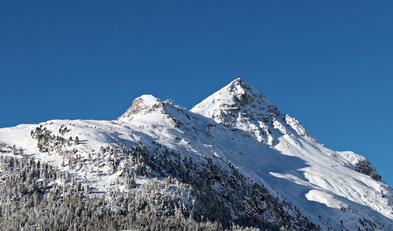 sky, mountain peak, winter, nature, snowy, piz polaschin, july pass, beauty in nature, outdoors, mountain, no people, clear sky, travel, snowcapped mountain