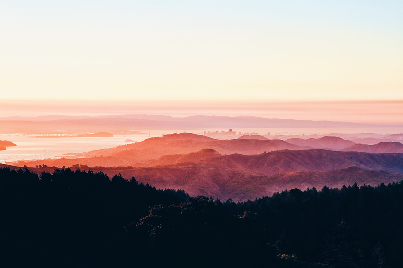 sunset, no people, fog, golden hour, 5K, skyline, forest, ranges, bridge, plant, hills, woodland, landscape, river, dusk, hill, photo, environment, cloud - Sky