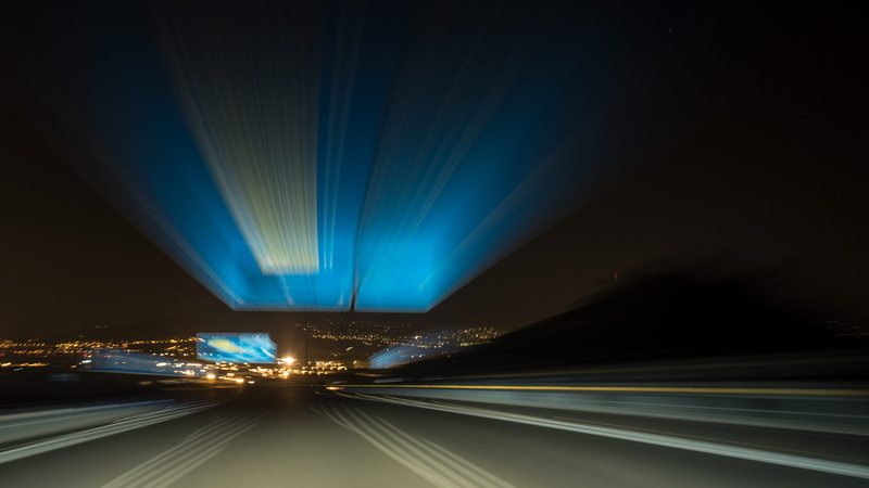 Vehicle, lane, the way forward, lines, city, Stelae, signals, long exposure, street, blue, stripes, mode of transportation, no people, Road, city life