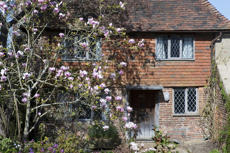 old brickwork, roof tile, day, growth, no people, plant, masonry, old, built structure, flower, sissinghurst kent, rural, house, tree, roof, cottage, tile hanging