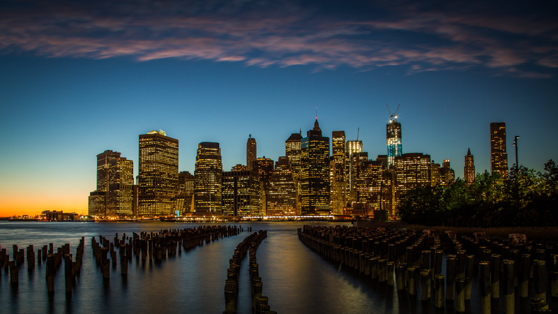 Sunset, Leading Line, urban Skyline, New York City, New York  New York, city, urban Scene, NYC, scapes, Pillar, Reflection, Skyline, Lights, River, skyscraper