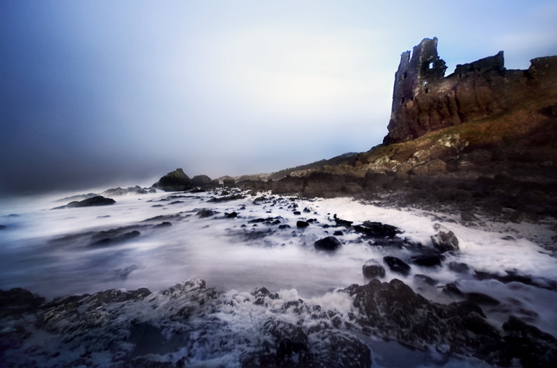 ayr, ayrshire, scenics, fisheye, Dunure, outdoors, SOE, rocks, daytime, wind, waves, rock - Object, mountain, sea  coast, seascape, landscape, water  castle