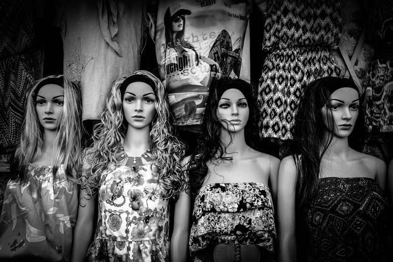 4K, group of people, young adult, real people, black-and-white, teenager, clothing, s, fashion, hairstyle, dress, side by side, mannequins, human representation