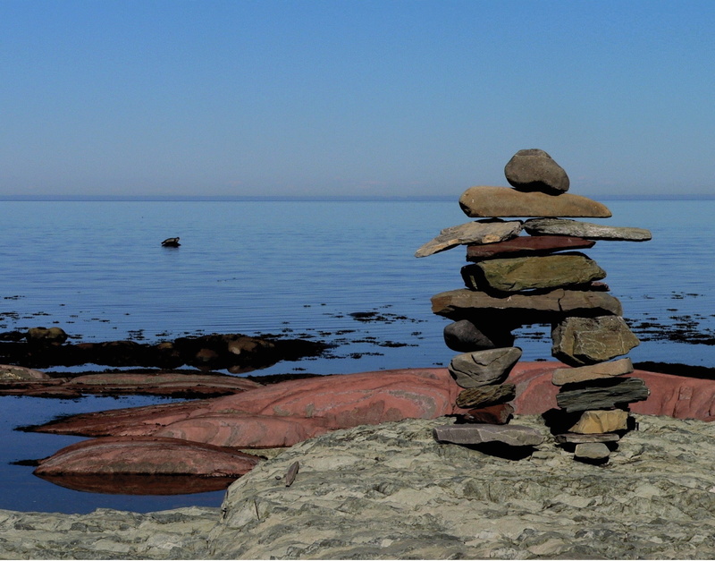 canada, nature, one person, maritime, roche, water, 1080P, coastline, full length, sitting, land, horizon over water, stones, calm, symbol, clear sky