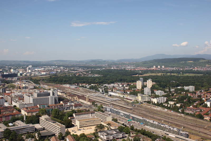 skyscraper, built structure, roche tower 1, building, road, 5K, nature, high angle view, cloud - sky, basel, building exterior, architecture, mountain