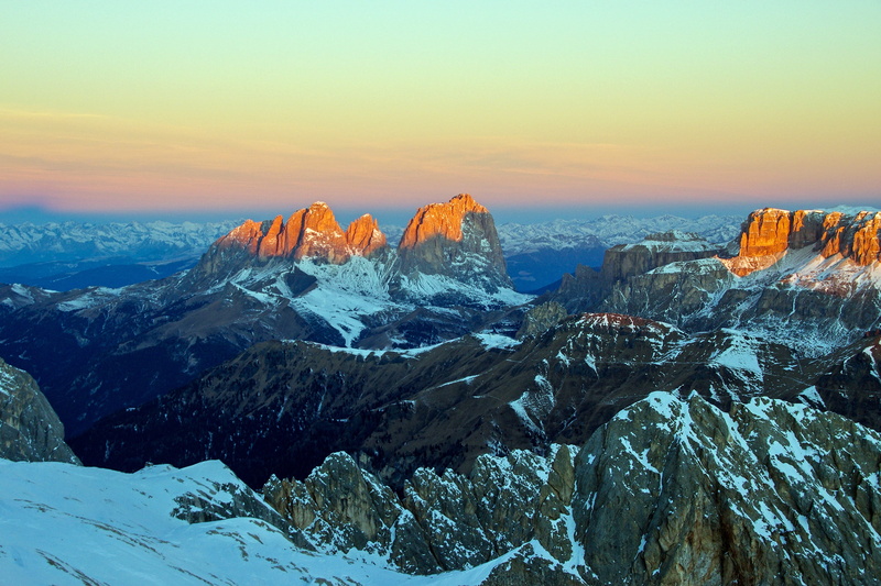 tranquil scene, rosa, mountain, solid, rock - object, mountain peak, no people, scenics - nature, white, sunset, environment, outdoors, massif of the saddle