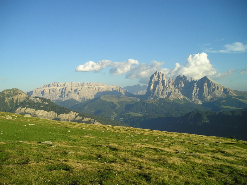 mountain range, green color, south tyrol, scenics - nature, non-urban scene, 1080P, idyllic, sassolungo, day, nature, tranquil scene, sky, no people, field
