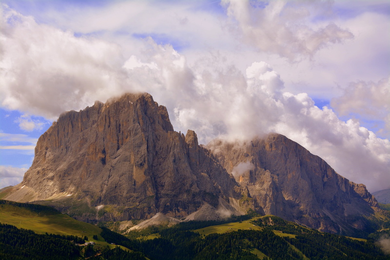 geology, mountain range, cloudy, outdoors, green, plant, day, environment, volcano, travel destinations, clouds, mountains, italy, 5K, dolomites, scenics - nature