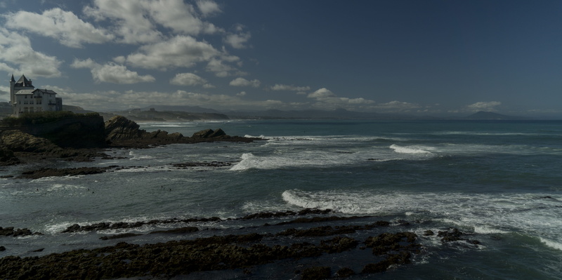 beach, villa, clouds, power in nature, blue, ocean, beauty in nature, biarritz, rock, outdoors, scenics - nature, foam, 5K, rocher de la vierge, rocks