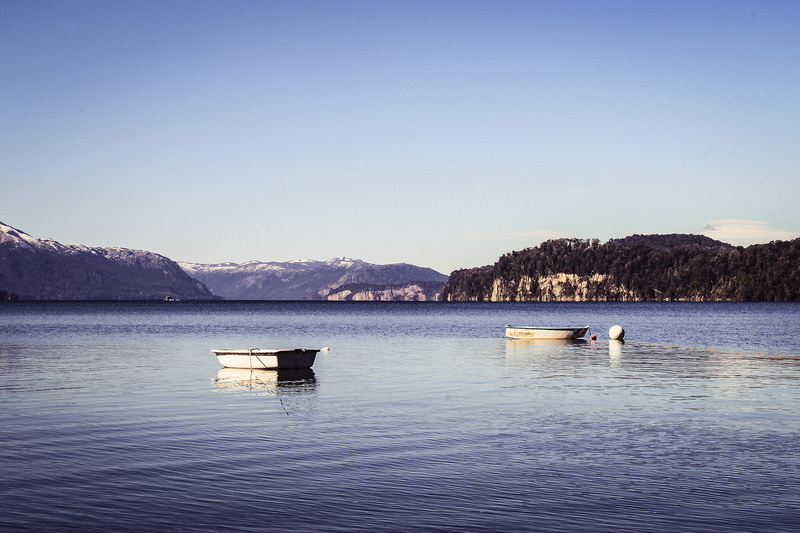 calm, tranquility, copy space, mountain, mountain range, blue, nature, 1080P, winter, day, forest, travel, villa la angostura, argentina, boat, clear sky