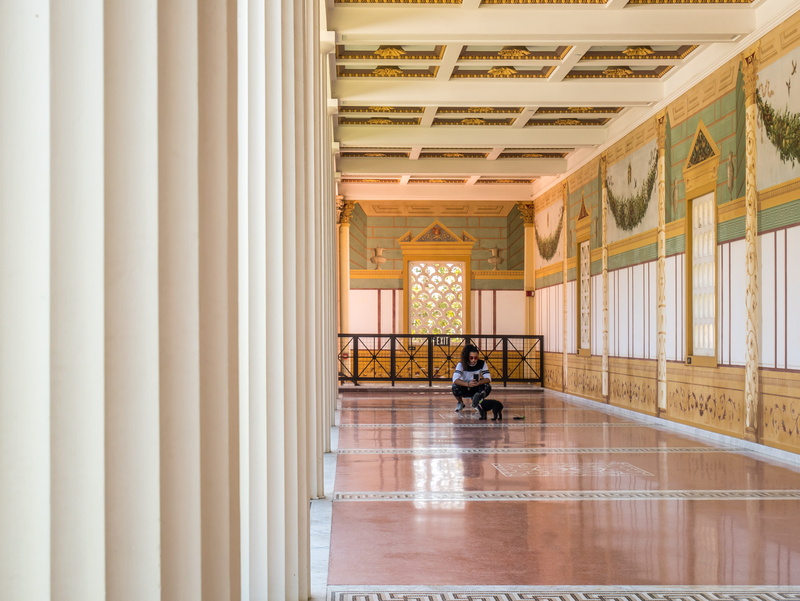 getty villa, lifestyles, glass - material, sitting, united states of america, flooring, built structure, us, take a picture, getty images, window, building