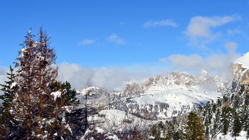tranquility, blue sky, mood, mountain, italy, winter blast, 5K, high mountains, scenics - nature, coniferous tree, mountain peaks, clouds, nature, plant