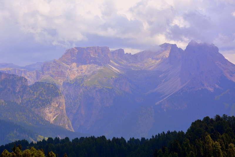 dolomites, coniferous tree, sella group, non-urban scene, beauty in nature, tranquil scene, clouds, environment, 4K, no people, mountain peak, tranquility