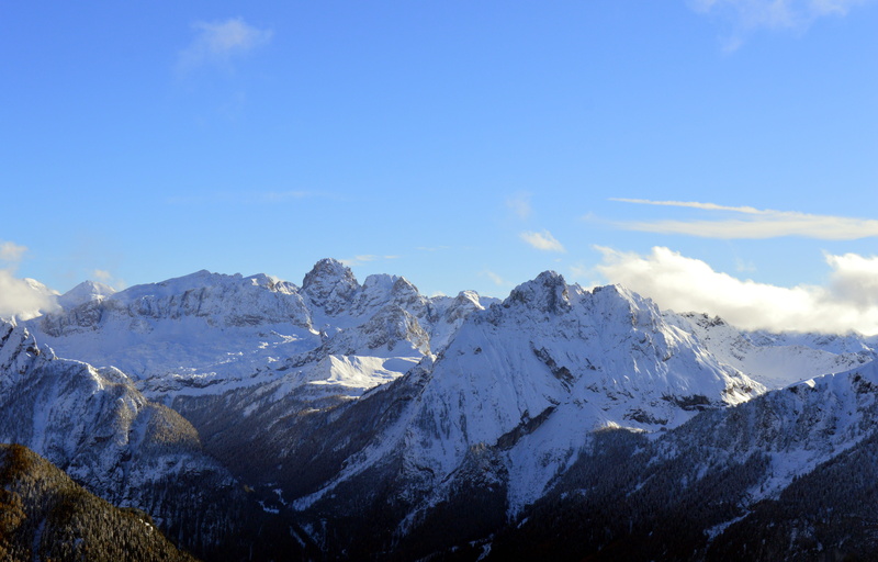 cold, blue sky, outdoors, mountains, beautiful, snowcapped mountain, dolomites, blue, tranquil scene, 5K, panorama, mountain range, mountain peaks, tranquility