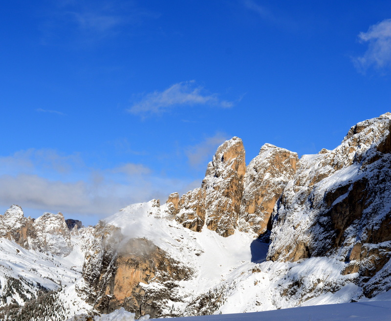 alpine, beautiful, winter, cloud - sky, mountain, sella group, solid, clouds, panorama, sky, mountain peak, rock, nature, mountain peaks, cold temperature