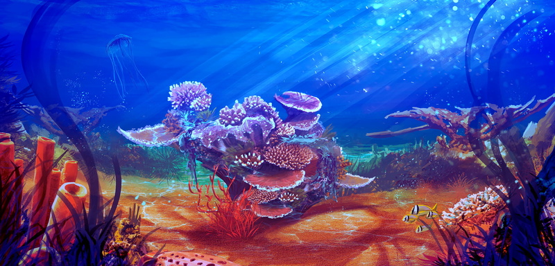 digital art, 1080P, coral, illustration, Luciano Neves, artwork, sea, underwater