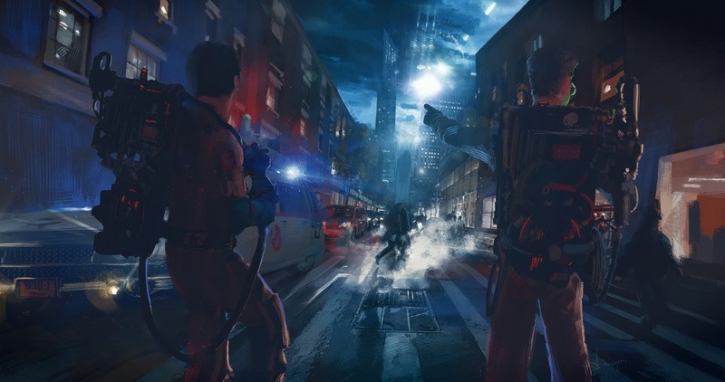illustration, Luciano Neves, city, Ghostbusters, digital art, artwork, car, 1080P, road