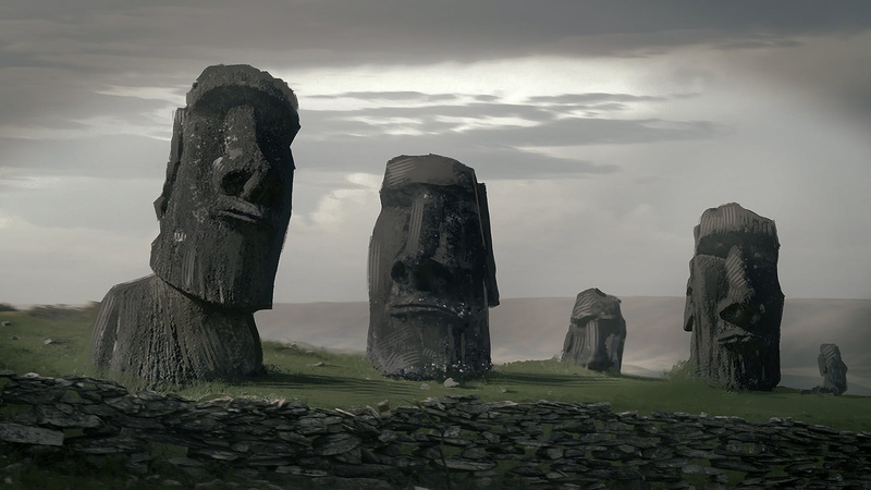 1080P, digital art, artwork, eastern islands, Moai, Luciano Neves, illustration
