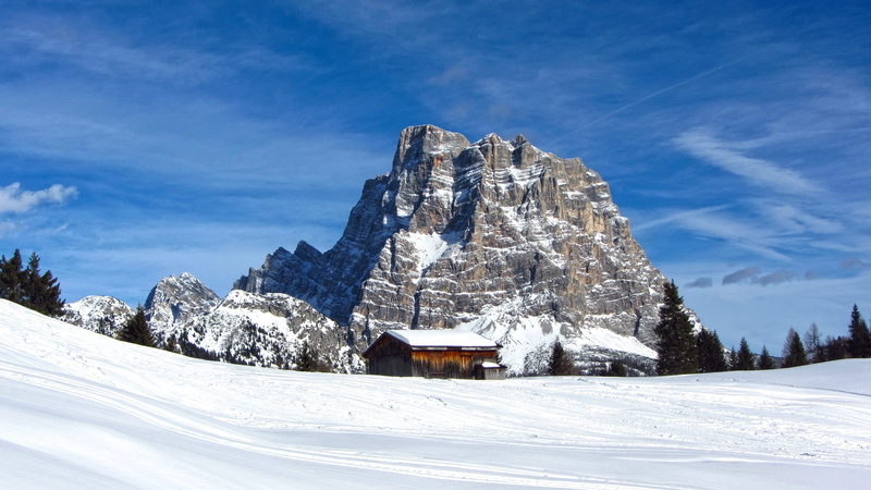 cottage, outdoor, white color, no people, mountain, winter, blue, landscape, ski, Dolomites, beauty in nature, 4K, skialp, building exterior, winter landscape