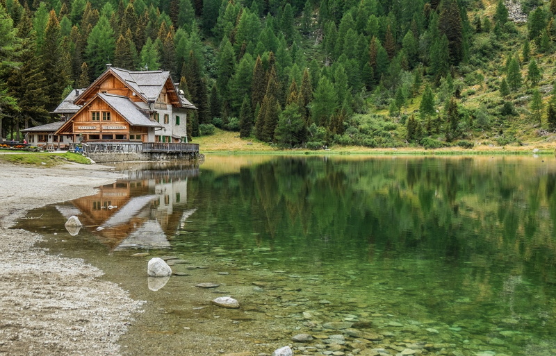 photography, Italy, pine trees, 1080P, cabin, forest, Nambino, nature, lake, landscape, hills