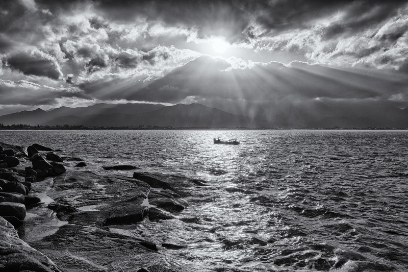 sky, Brasil, summer, Santa Catarina, da, sunset, 5K, Praia, boat, grayscale, Palhoça, Cima, nature, outdoors, landscape, d, Litoral, de, water, cloud - Sky