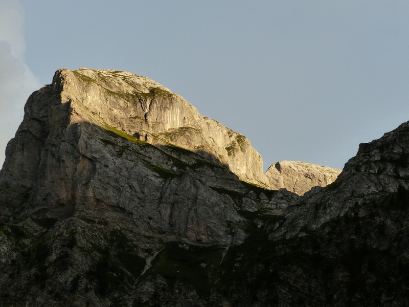 Mountains, tranquil scene, rough, alpenglühen, mountain summit, summit cross, eroded, beauty in nature, tranquility, low angle view, outdoors, evening sun