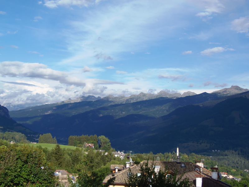 residential district, weather, cavalese, built structure, scenery, building, fir, scenics - nature, roof, plateau, slope, city, countryside, abies, mountain range
