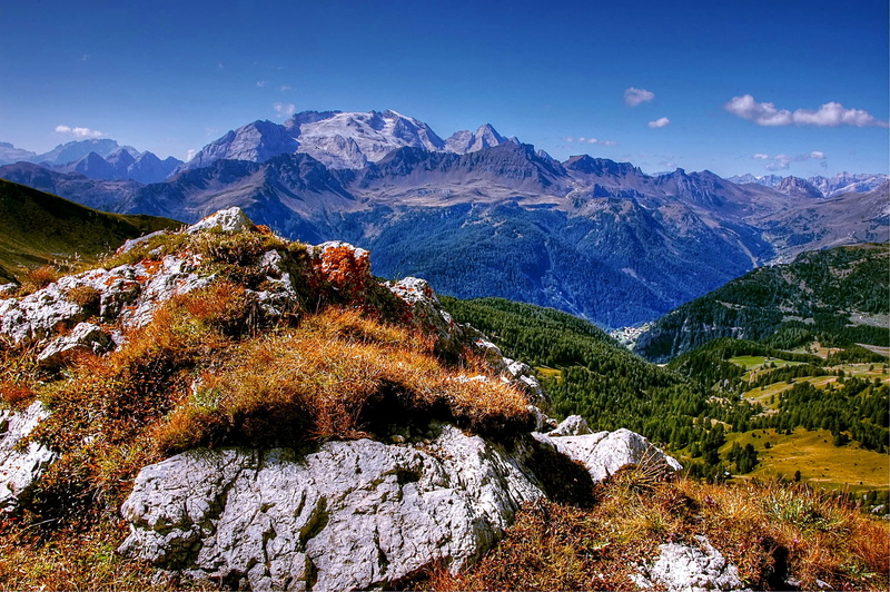 2K, land, scenics - nature, outdoors, blue, mountain range, marmolada north wall, path, south tyrol, marmolada, no people, mountain peak, tour, rock, panorama