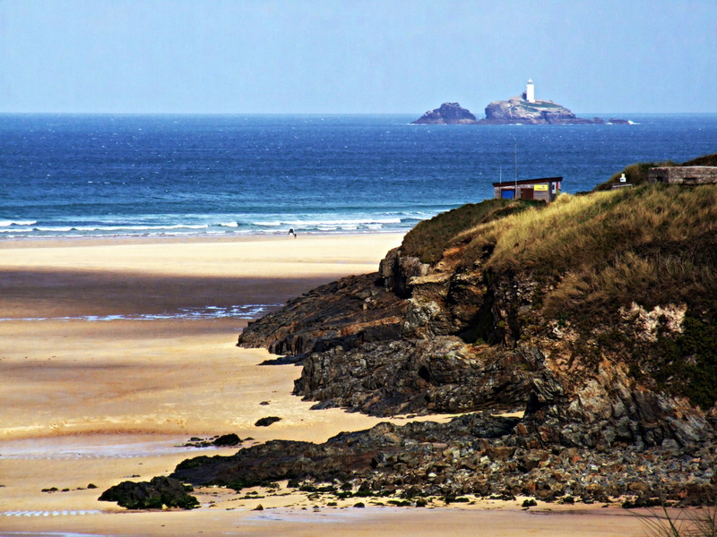 england, natural, colorful, coast, rock - object, ocean, built structure, sunny, seascape, landscape, colors, cornwall, architecture, environment, tranquility