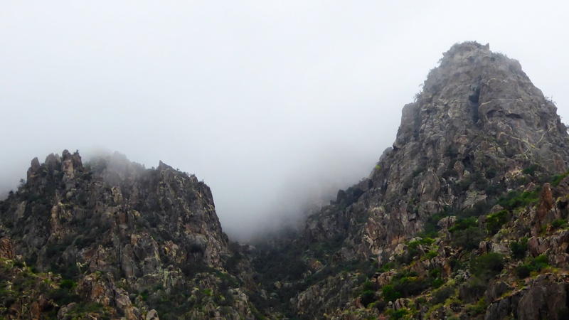 sky, tranquility, nature, rock, fog, remote, environment, plant, mountain, 4K, two mountains, solid, rocks, mountain range, scenics - nature, jagged, mountain peak