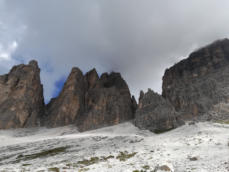 sky, mountain peak, land, rock formation, hiking, snow, day, auronzo di cadore, water, outdoors, italy, idyllic, tranquility, climb, solid, plateau, rain
