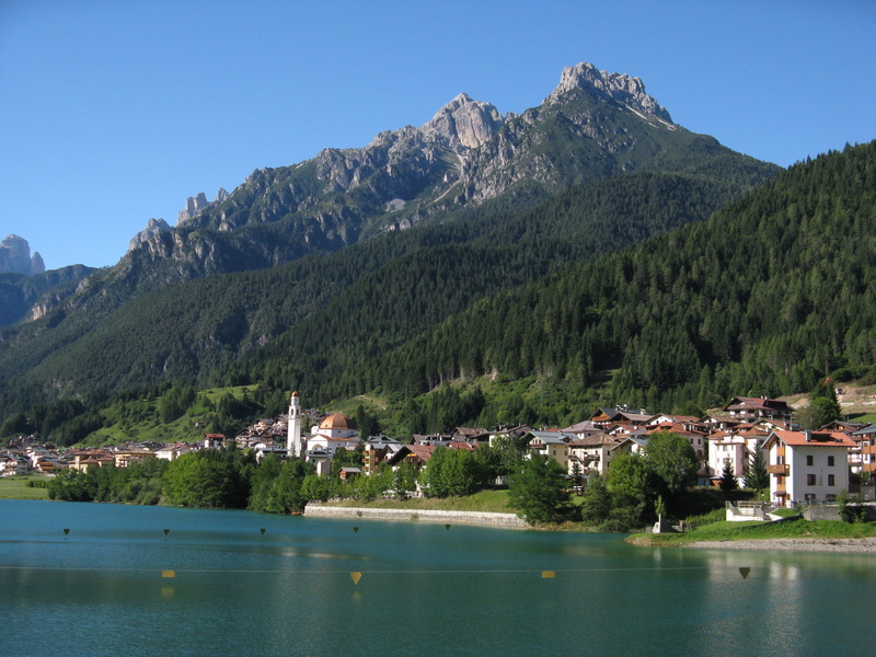 building exterior, nature, landscape, built structure, waterfront, auronzo di cadore, dolomites, scenics - nature, clear sky, alps, mountains, architecture