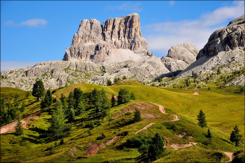 tranquility, the sky, landscape, The Dolomites, land, green color, trees, tranquil scene, grass, Cortina dampezzo, 2K, mountains, plant, mountain Averau